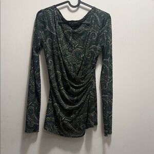 White House Black Market Dark Green Paisley Blouse